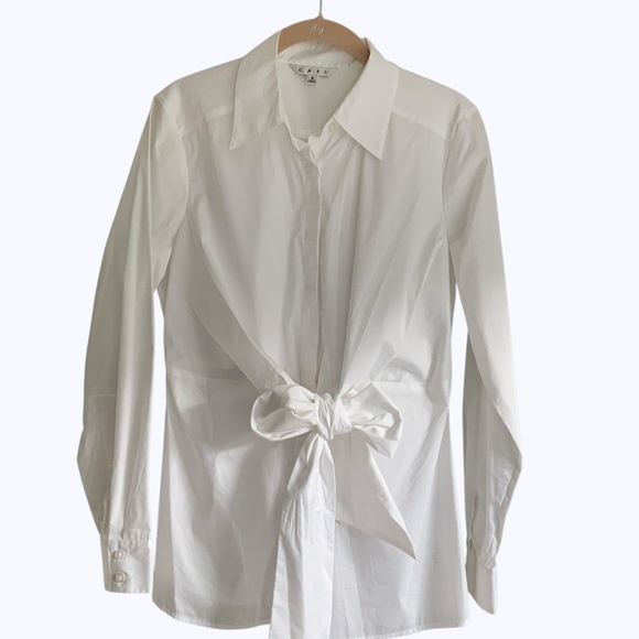 CAbi Ascot Tailored White Cotton Button Front Waist Tie Tunic Blouse SZ S - Picture 3 of 11